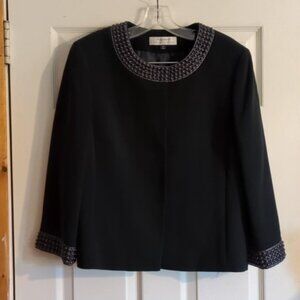 Tahari Arthur Levine Blazer Beaded Sz 14 Navy Lines Snap Closure Career Teacher